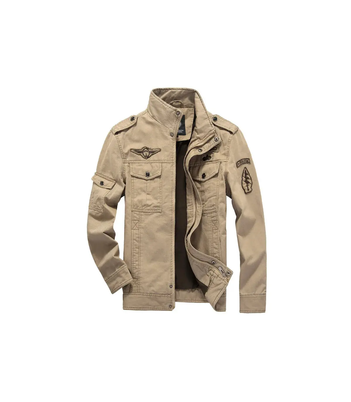 Veste militaire pour hommes de haute qualité, col multi-poches, manches brodées, outillage pilo