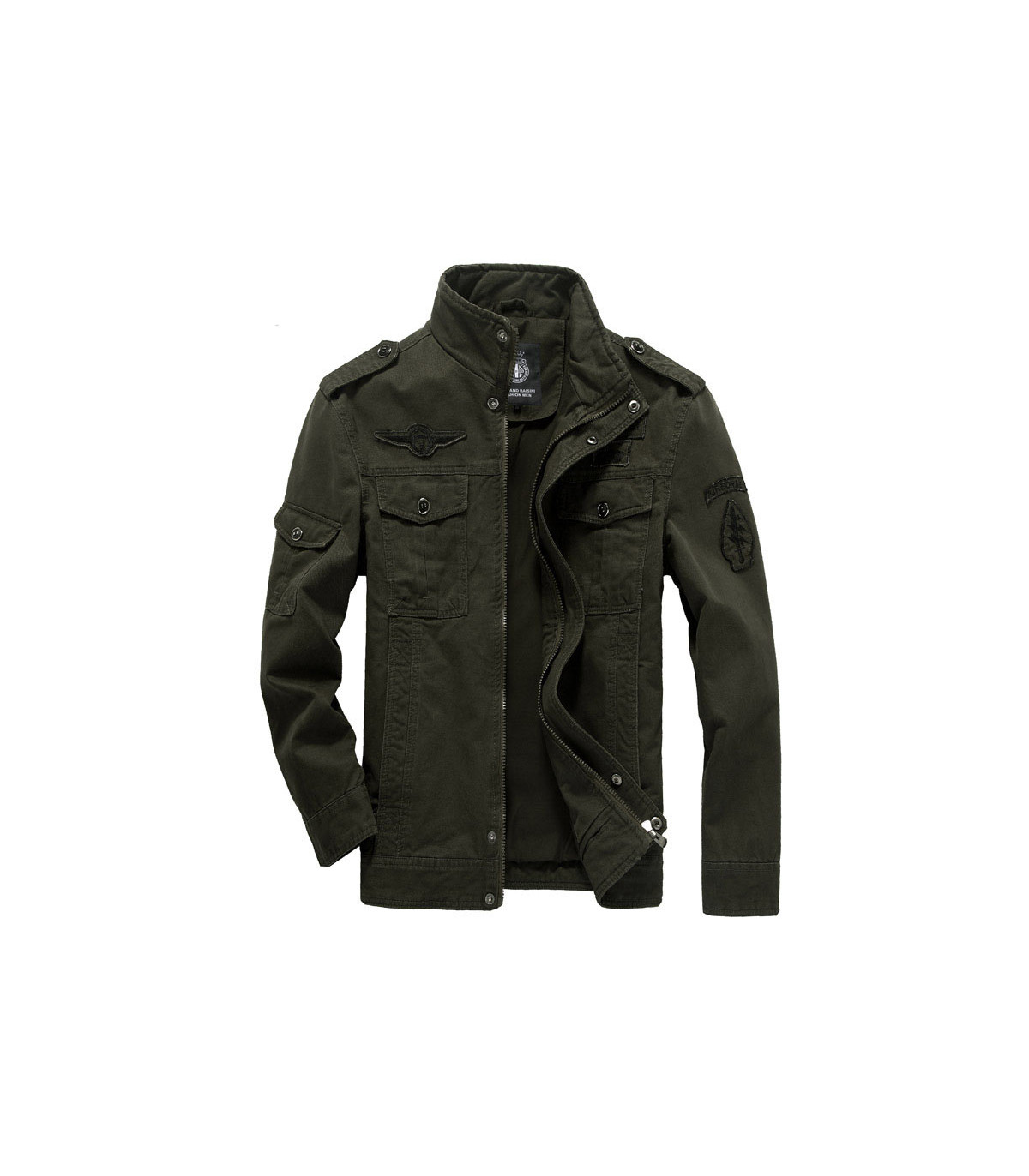 Chaqueta militar de alta calidad para hombres, cuello de múltiples bolsillos, mangas bordadas, herramienta pilo.