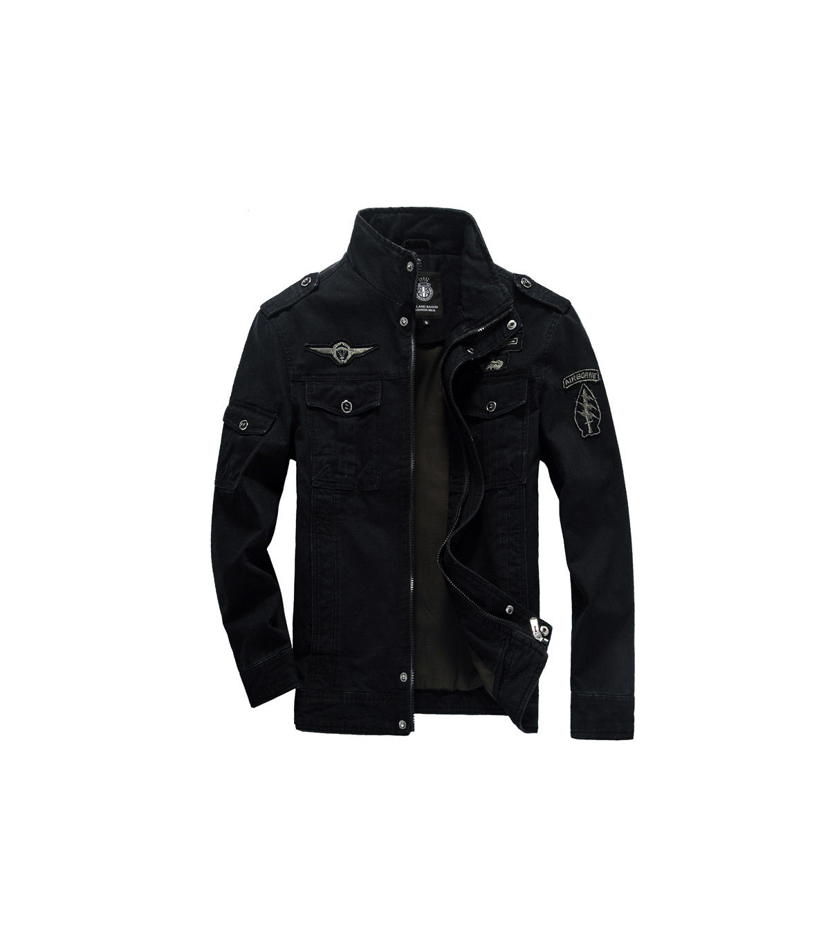 Chaqueta militar de alta calidad para hombres, cuello de múltiples bolsillos, mangas bordadas, herramienta pilo.