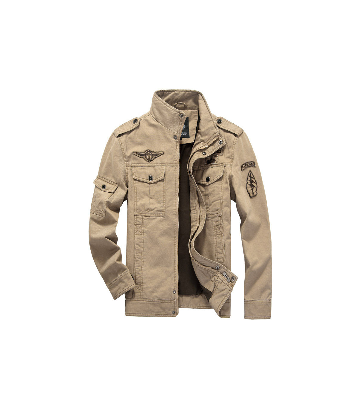 Chaqueta militar de alta calidad para hombres, cuello de múltiples bolsillos, mangas bordadas, herramienta pilo.