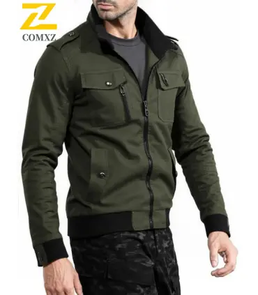 Veste d\'automne légère en coton pour hommes, couleur unie, fermeture éclair complète, grande ta