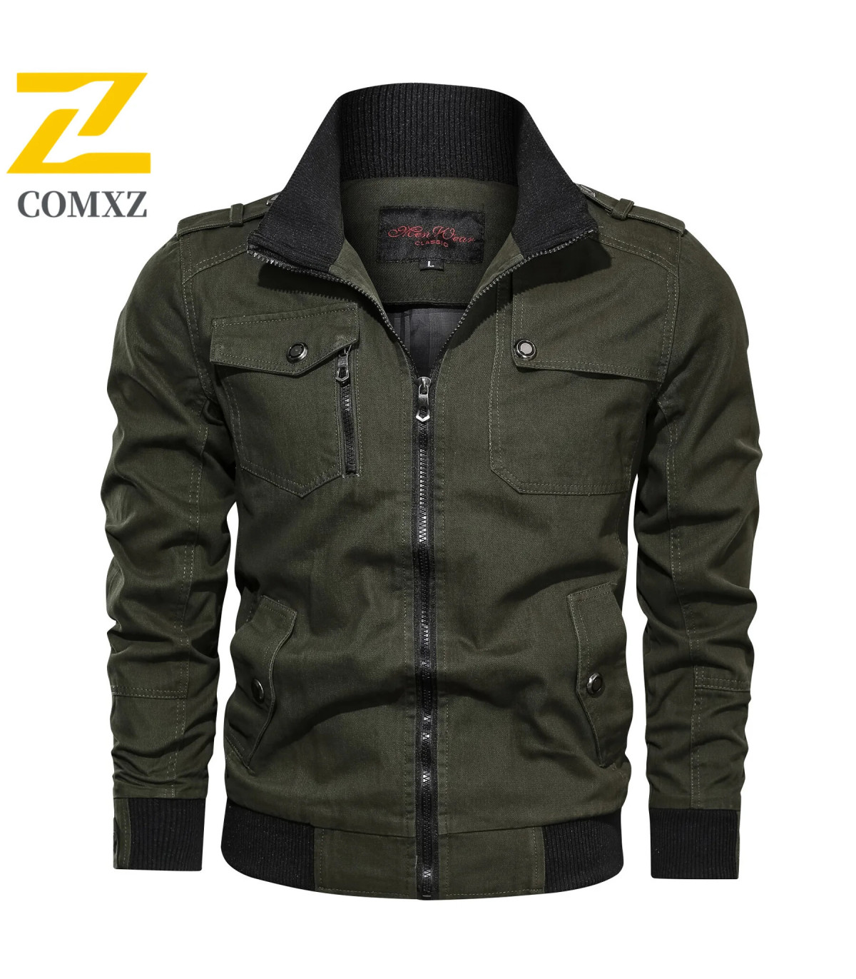 Veste d\'automne légère en coton pour hommes, couleur unie, fermeture éclair complète, grande ta