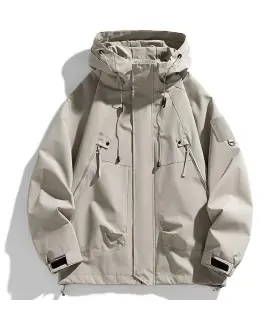 Coupe-vent hommes veste à capuche manteau à glissière Cargo imperméable noir Bomber Camping amp