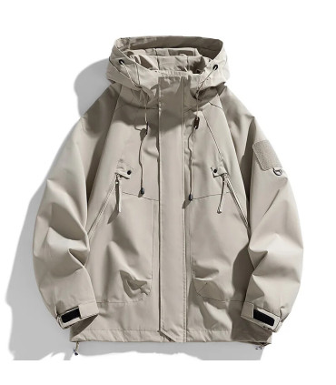 Coupe-vent hommes veste à capuche manteau à glissière Cargo imperméable noir Bomber Camping amp