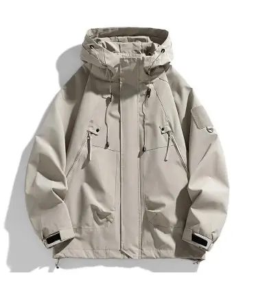 Coupe-vent hommes veste à capuche manteau à glissière Cargo imperméable noir Bomber Camping amp