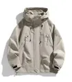 Men's windbreaker hooded jacket zippered waterproof black cargo bomber camping amp