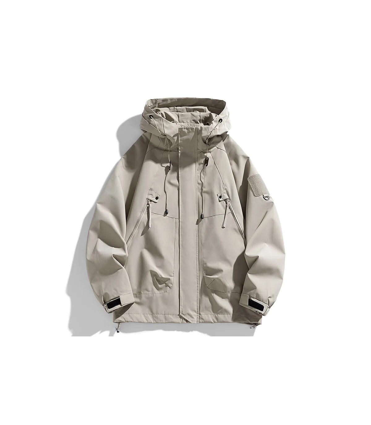 Coupe-vent hommes veste à capuche manteau à glissière Cargo imperméable noir Bomber Camping amp