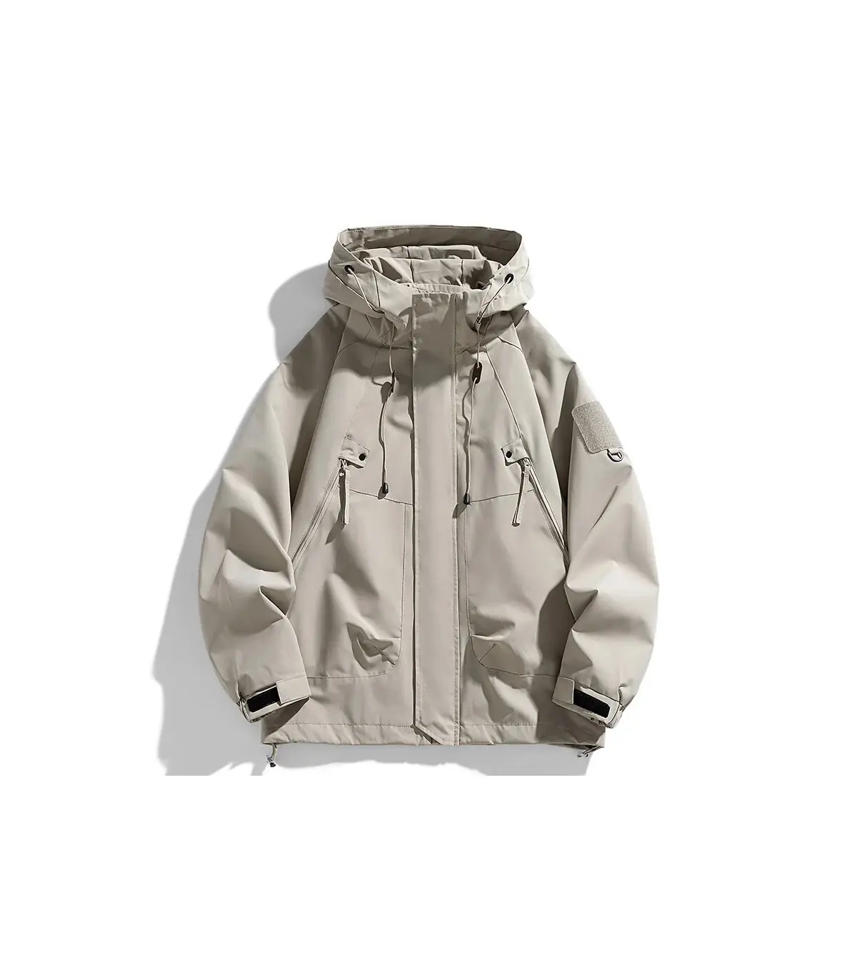Coupe-vent hommes veste à capuche manteau à glissière Cargo imperméable noir Bomber Camping amp