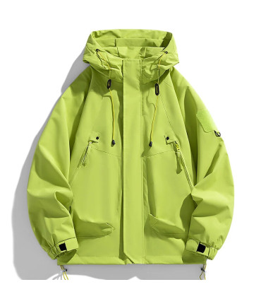 Coupe-vent hommes veste à capuche manteau à glissière Cargo imperméable noir Bomber Camping amp