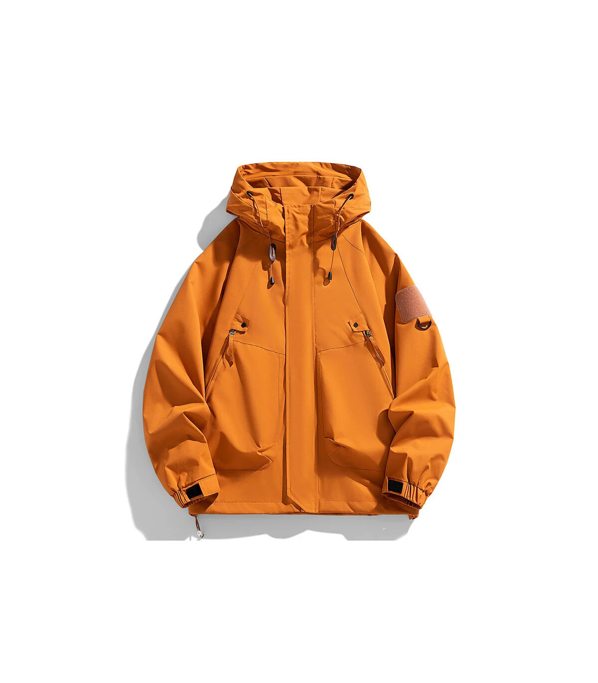 Coupe-vent hommes veste à capuche manteau à glissière Cargo imperméable noir Bomber Camping amp