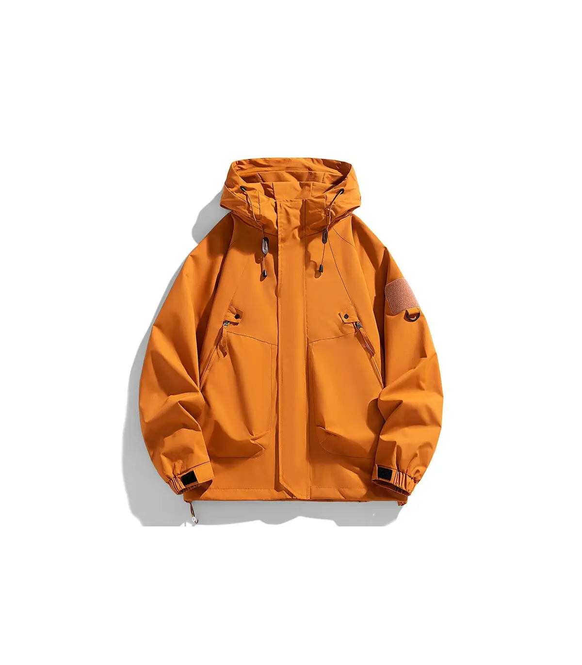 Coupe-vent hommes veste à capuche manteau à glissière Cargo imperméable noir Bomber Camping amp