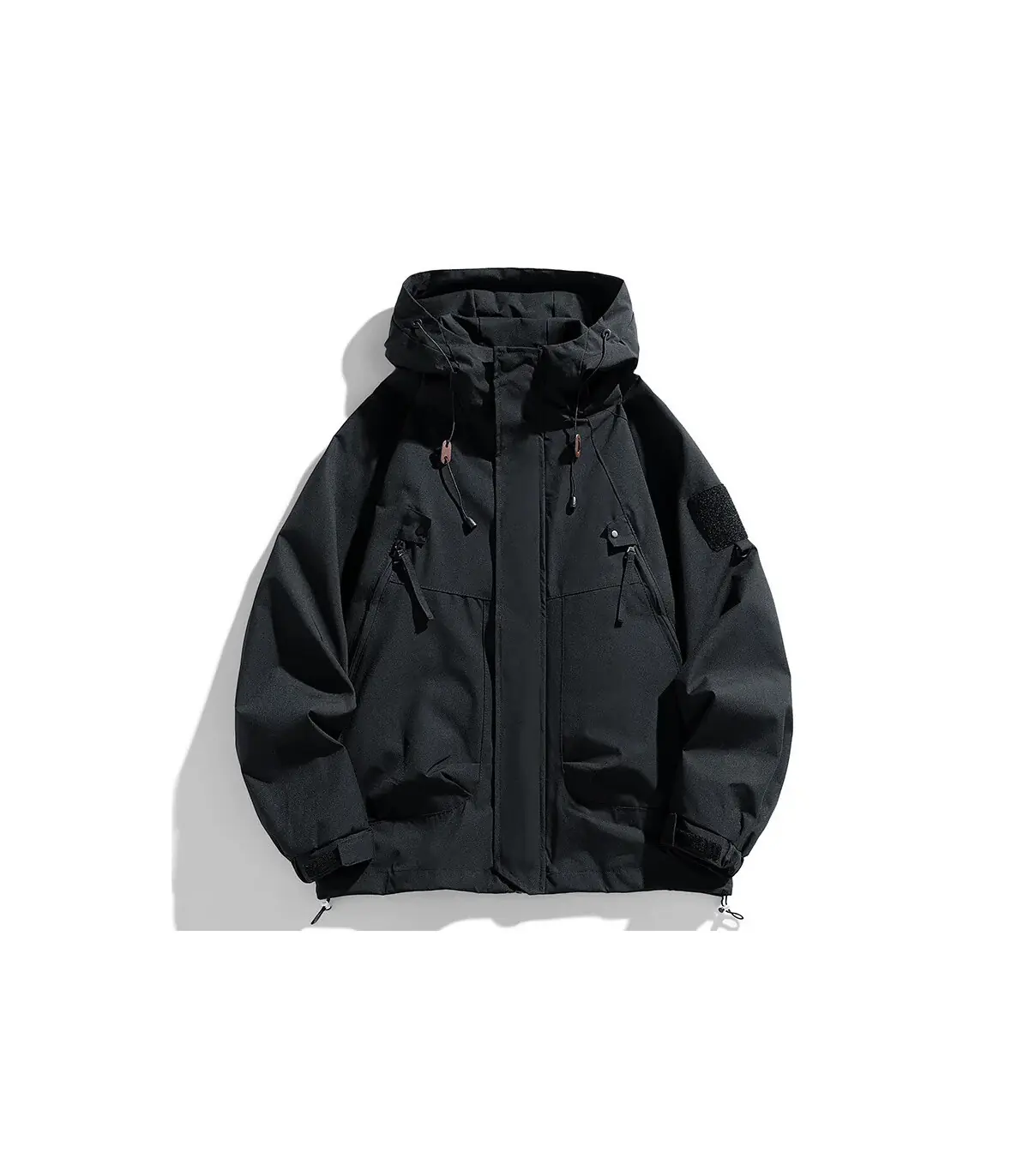 Coupe-vent hommes veste à capuche manteau à glissière Cargo imperméable noir Bomber Camping amp