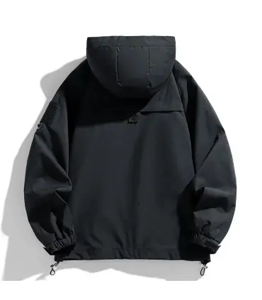Coupe-vent hommes veste à capuche manteau à glissière Cargo imperméable noir Bomber Camping amp