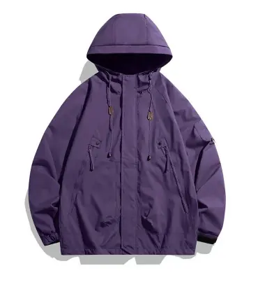 Coupe-vent hommes veste à capuche manteau à glissière Cargo imperméable noir Bomber Camping amp