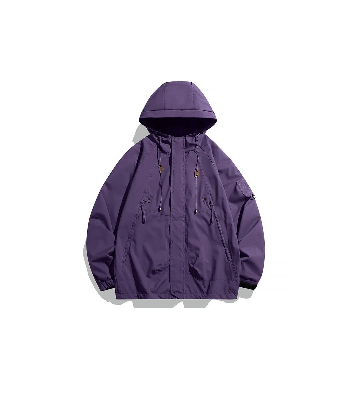 Coupe-vent hommes veste à capuche manteau à glissière Cargo imperméable noir Bomber Camping amp