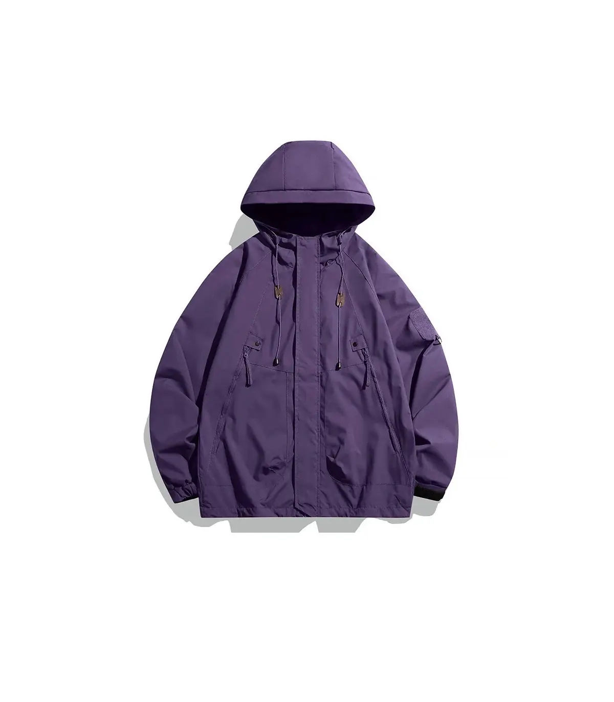 Coupe-vent hommes veste à capuche manteau à glissière Cargo imperméable noir Bomber Camping amp