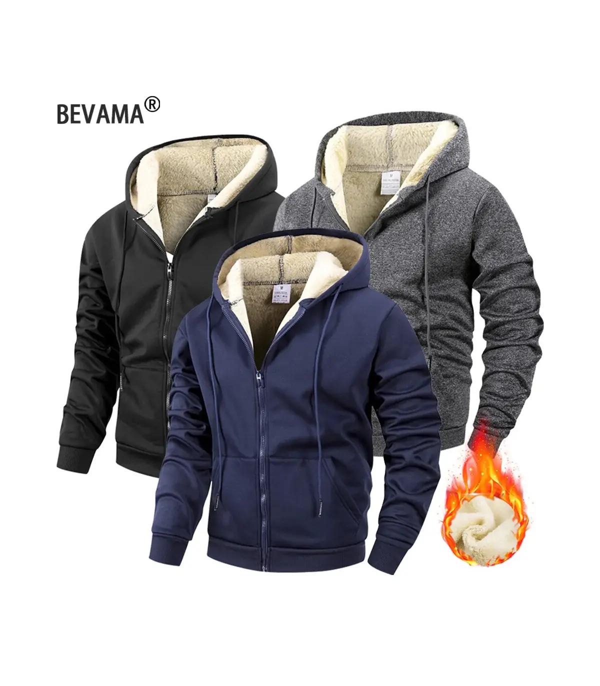 Veste d\'hiver à fermeture éclair pour hommes, polaire chaude, coupe-vent, sweat à capuche, Card