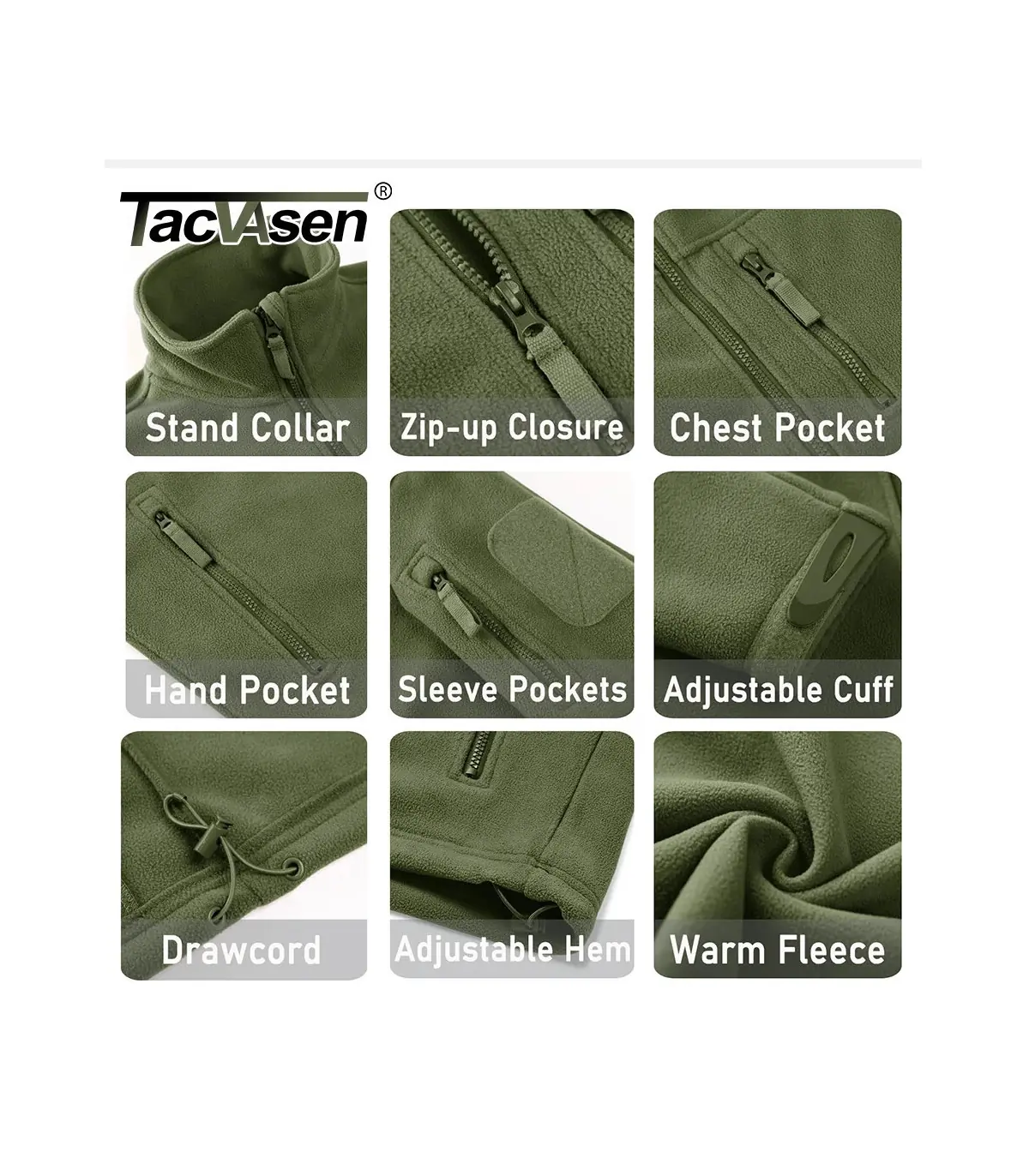 TACVASEN Veste polaire pour homme douce et chaude coupe-vent manteau zippé complet poches zippé