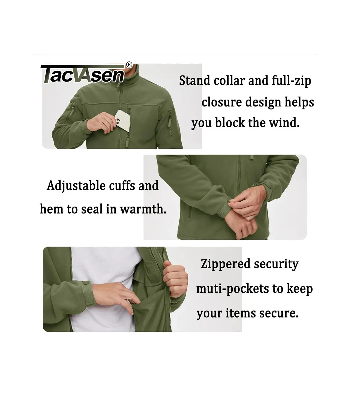 TACVASEN Veste polaire pour homme douce et chaude coupe-vent manteau zippé complet poches zippé