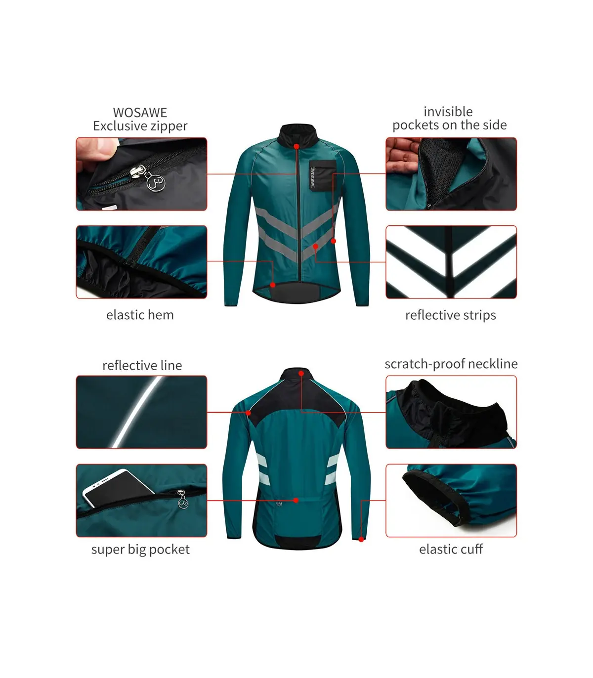 WOSAWE veste de cyclisme coupe-vent maillot de vélo vtt Sport de plein air coupe-vent de cyclis