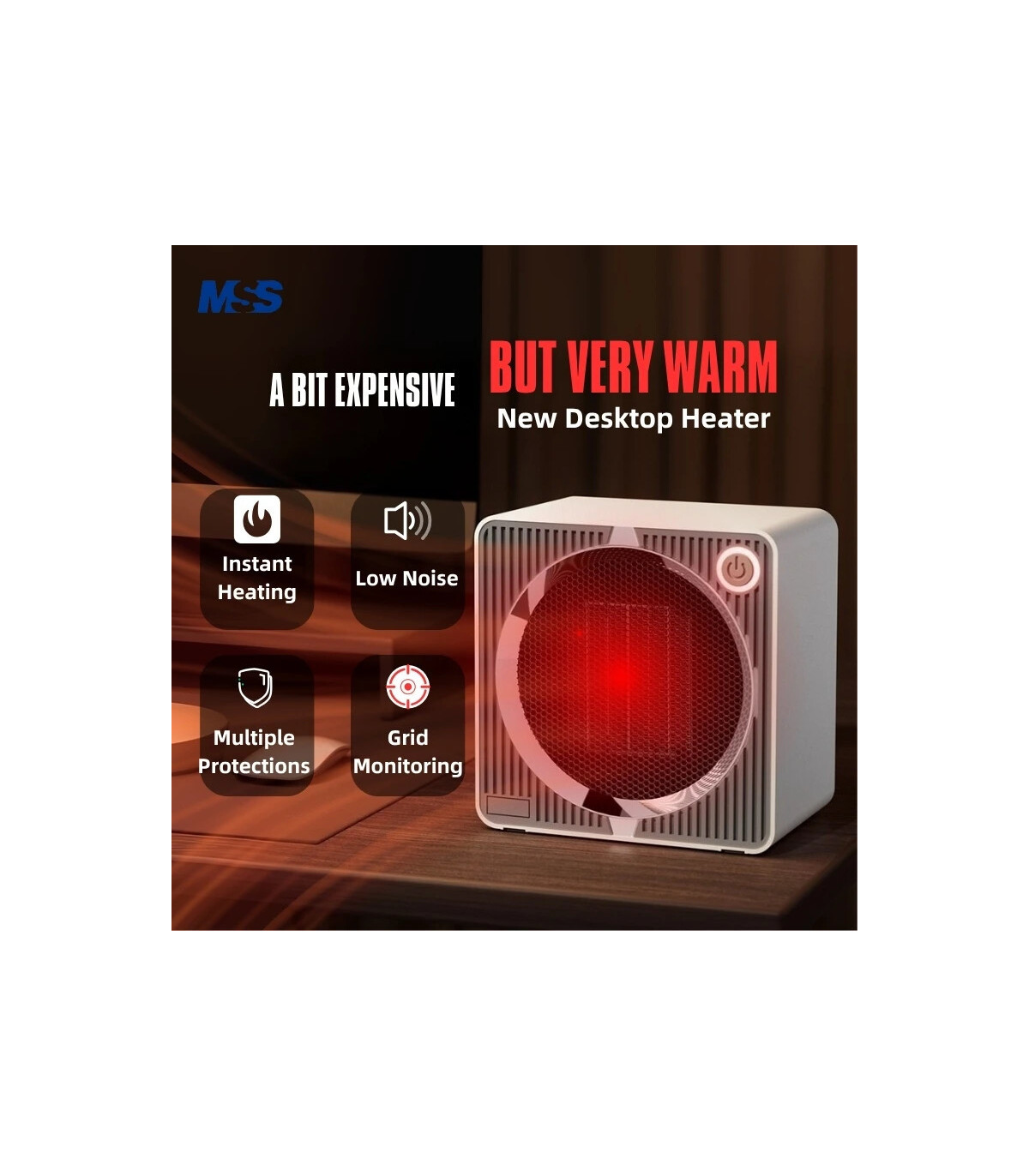 [Black EU] Chauffage électrique portatif de bureau à domicile MSS-souffleur d\'air chaud intelli