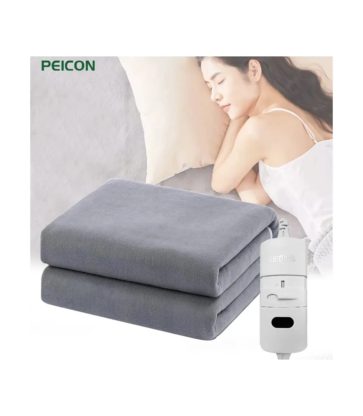 [Gray and Green 70x150CM EU] Couverture chauffante électrique avec thermostat automatique, mate