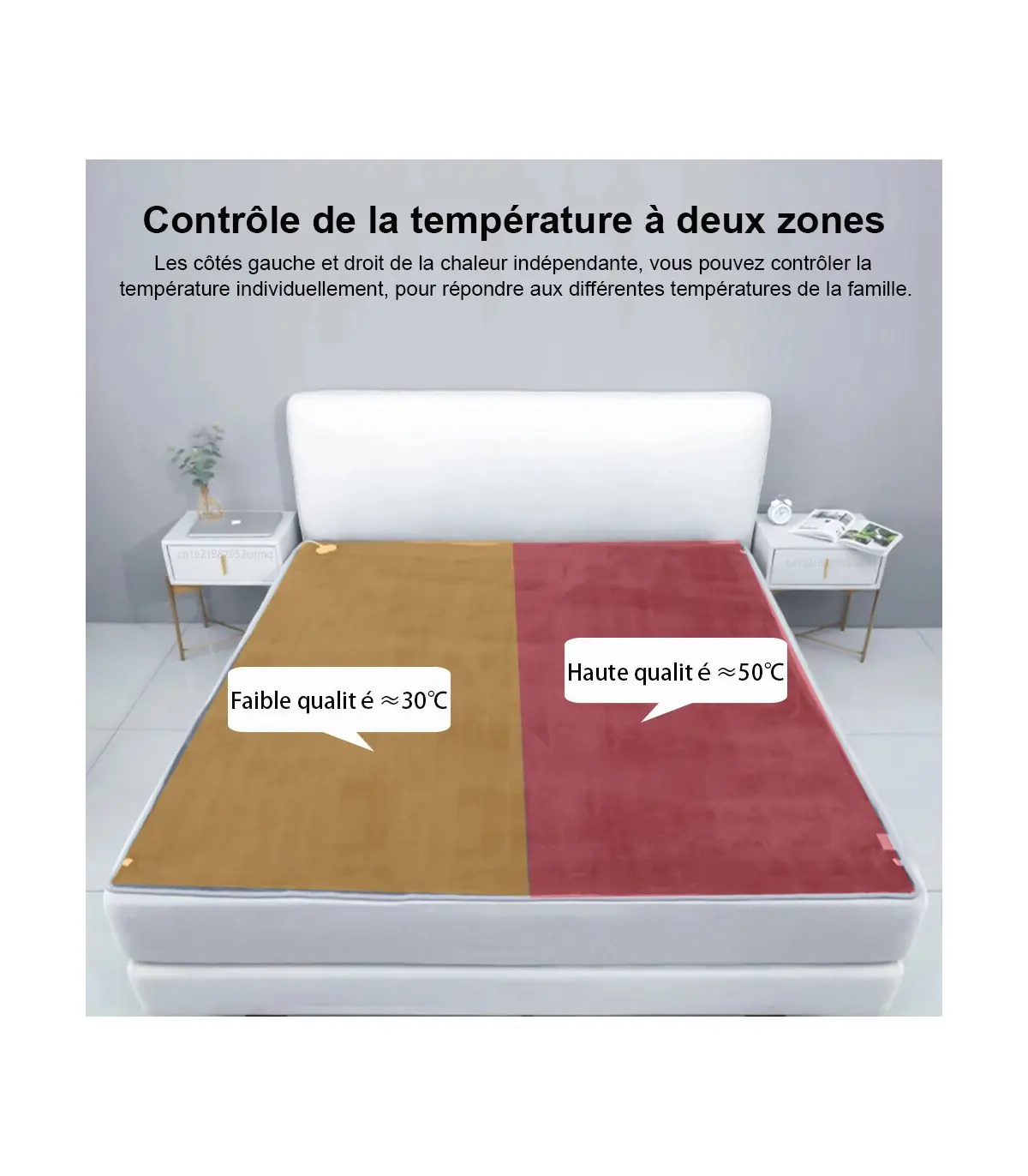 [Gray 70x150CM EU] Couverture chauffante électrique avec thermostat automatique, matelas de lit
