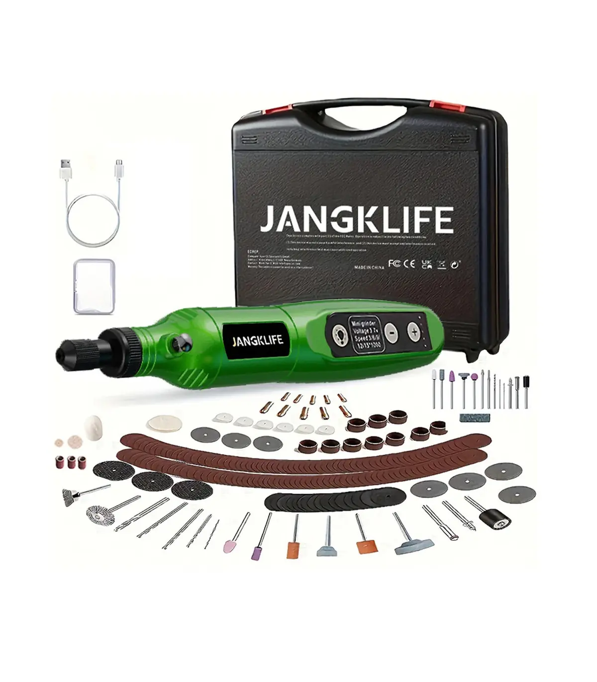 [Green-115pcs] JANGKLIFE USB Kit d\'outils rotatifs sans fil stylo de gravure sur bois bricolage