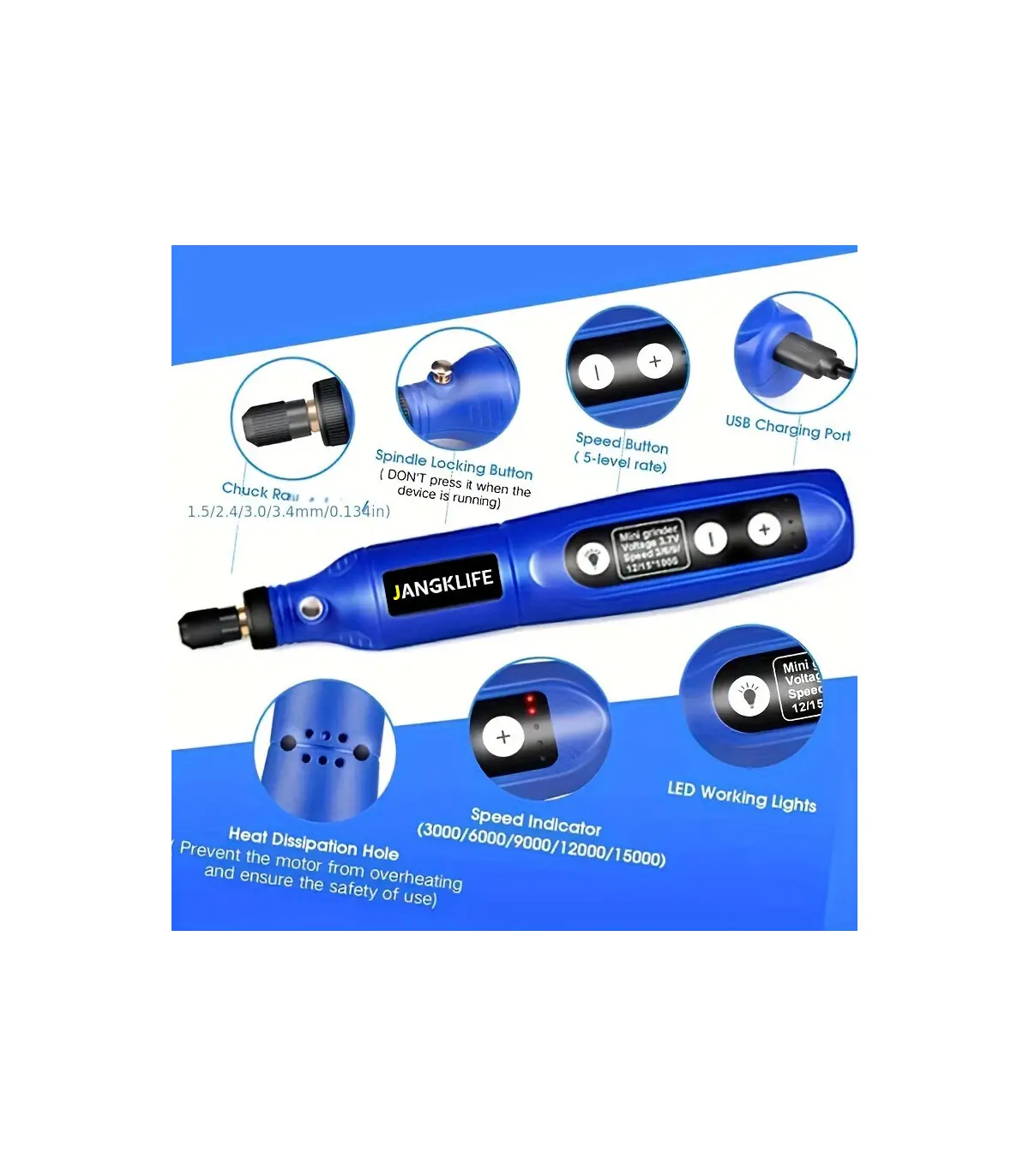 [Green-115pcs] JANGKLIFE USB Kit d\'outils rotatifs sans fil stylo de gravure sur bois bricolage