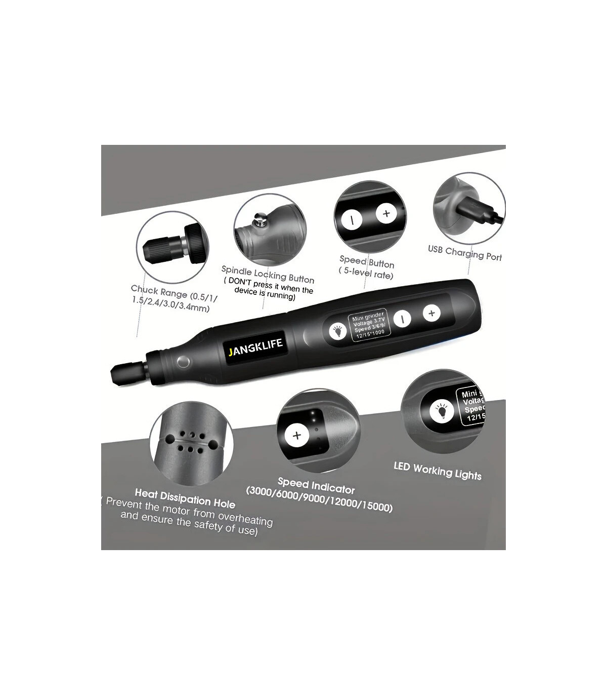 [Green-115pcs] JANGKLIFE USB Kit d\'outils rotatifs sans fil stylo de gravure sur bois bricolage