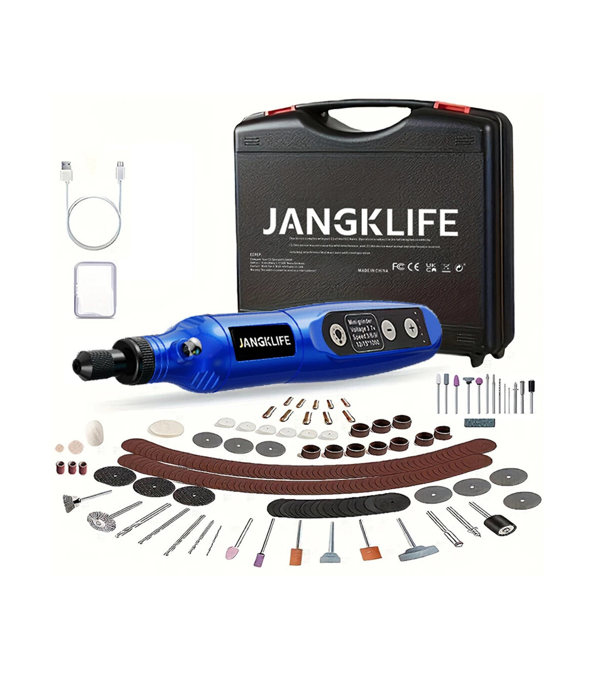 [Blue-115pcs] JANGKLIFE USB Kit d\'outils rotatifs sans fil stylo de gravure sur bois bricolage 