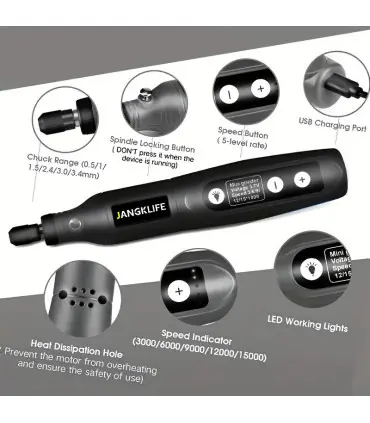 [Blue-115pcs] JANGKLIFE USB Kit d\'outils rotatifs sans fil stylo de gravure sur bois bricolage 