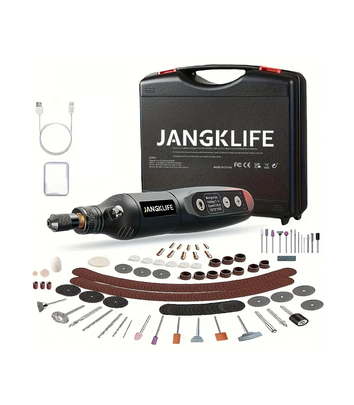 [Black-115pcs] JANGKLIFE USB Kit d\'outils rotatifs sans fil stylo de gravure sur bois bricolage