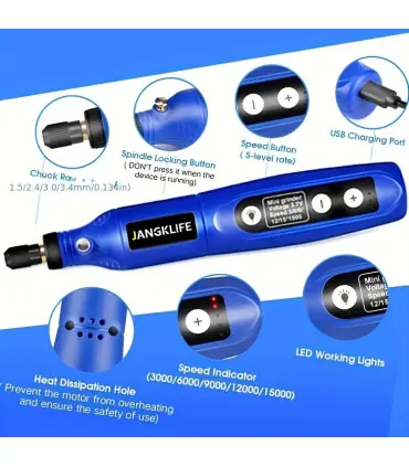 [Black-115pcs] JANGKLIFE USB Kit d\'outils rotatifs sans fil stylo de gravure sur bois bricolage