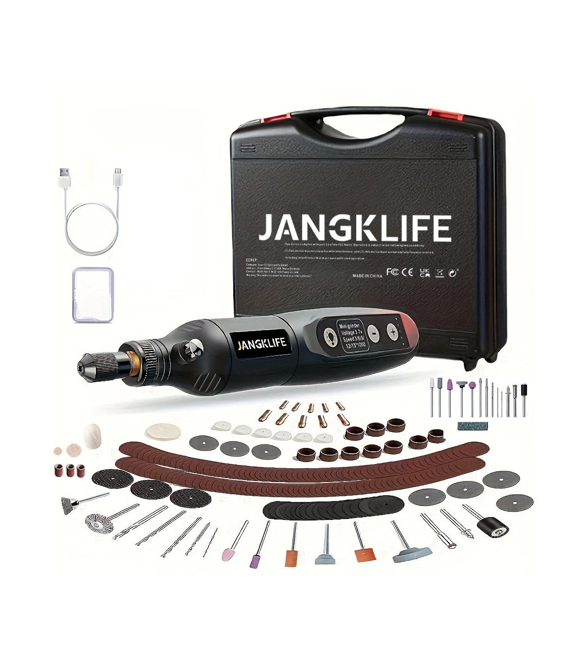 [Orange-115pcs] JANGKLIFE USB Kit d\'outils rotatifs sans fil stylo de gravure sur bois bricolag