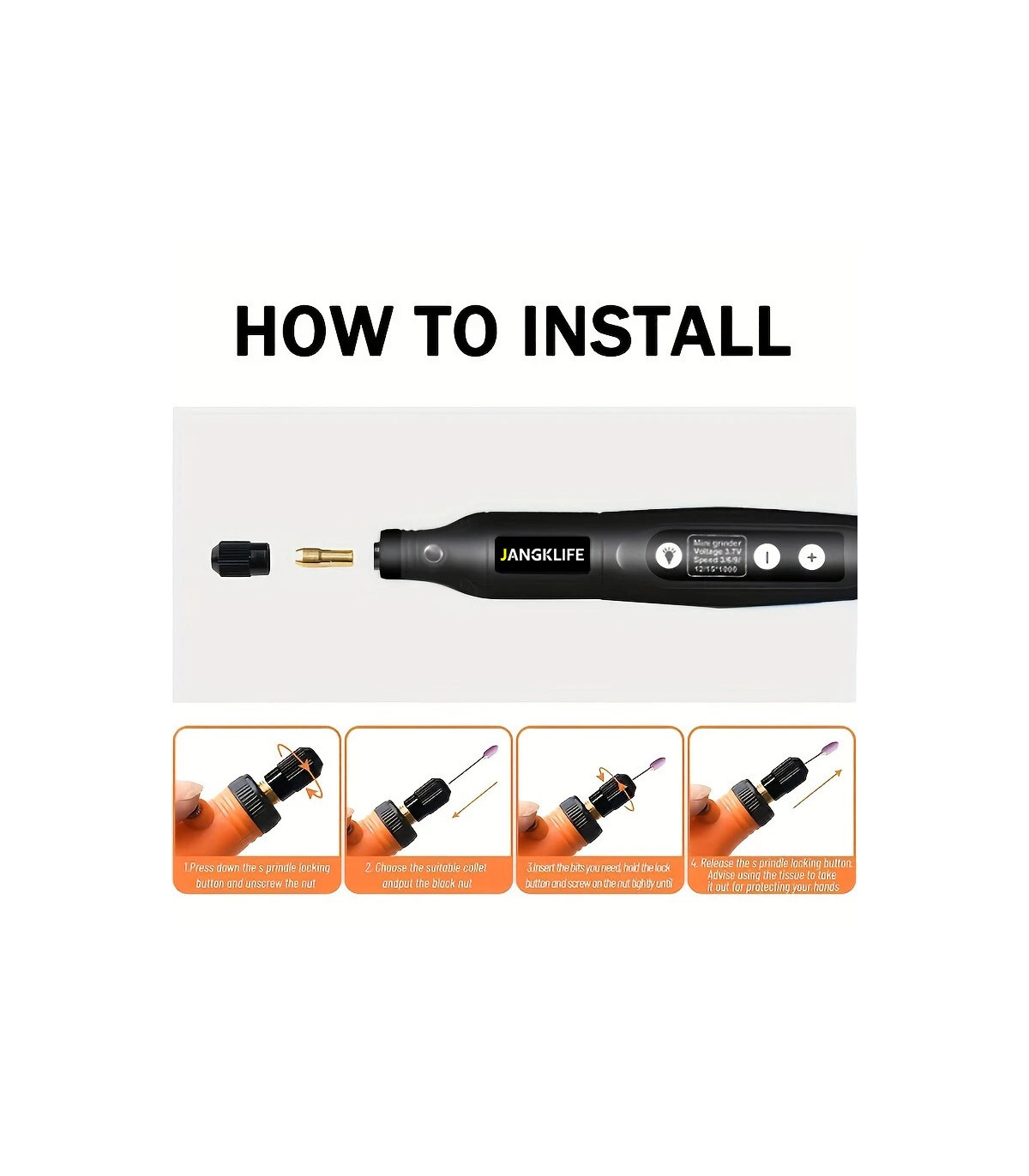[Orange-115pcs] JANGKLIFE USB Kit d\'outils rotatifs sans fil stylo de gravure sur bois bricolag
