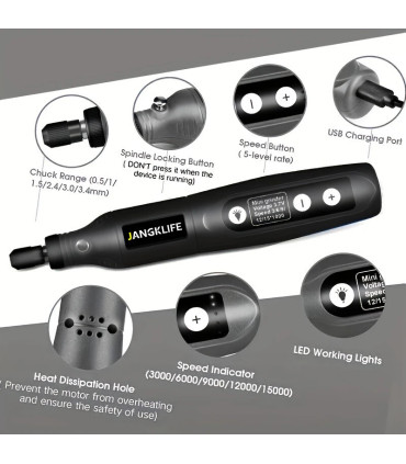 [Orange-115pcs] JANGKLIFE USB Kit d\'outils rotatifs sans fil stylo de gravure sur bois bricolag