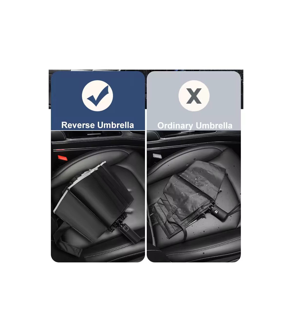 Parapluie pliant inversé entièrement automatique pour hommes et femmes, avec bande réfléchissan