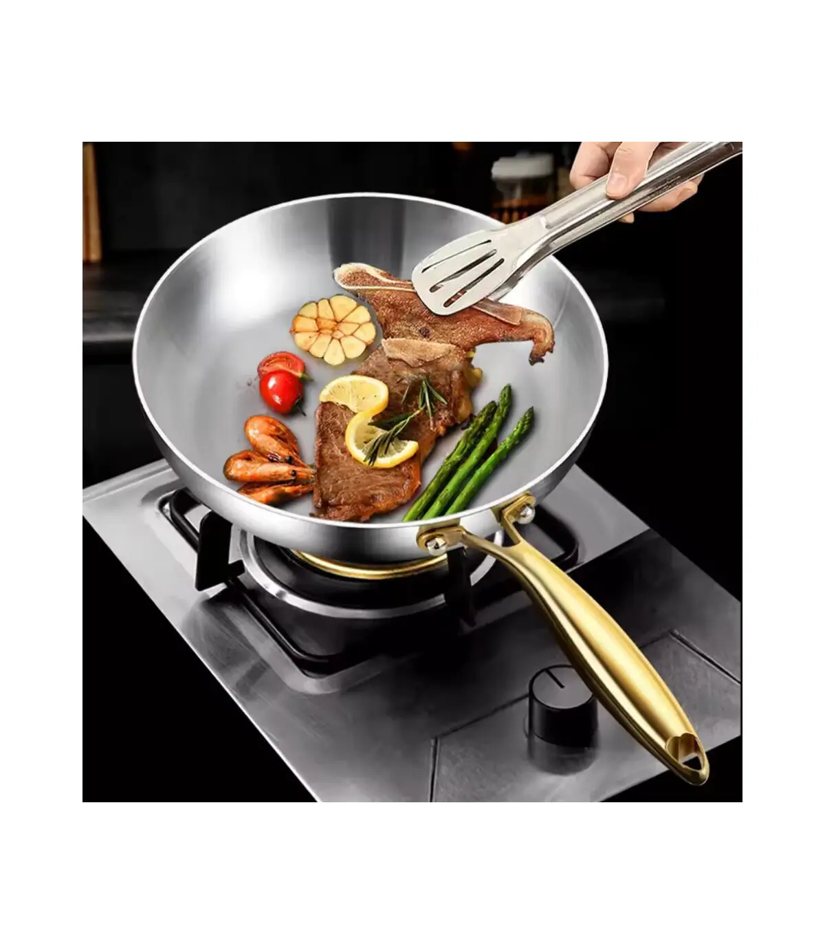 Poêle à frire de cuisine en acier inoxydable 316, poêle à frire antiadhésive non revêtue, marmi