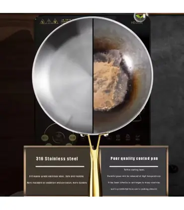 Poêle à frire de cuisine en acier inoxydable 316, poêle à frire antiadhésive non revêtue, marmi