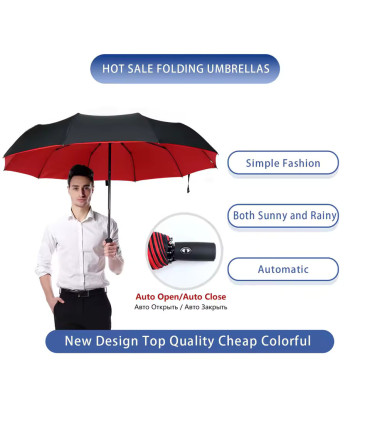 [Wine red] Parapluie à double couche entièrement automatique, coupe-vent