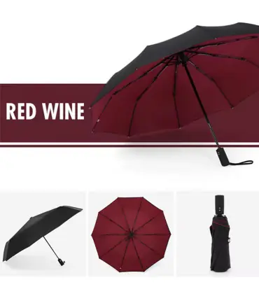 [Wine red] Parapluie à double couche entièrement automatique, coupe-vent