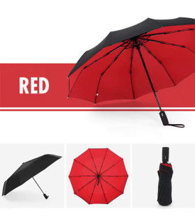 [Rojo] Paraguas de doble capa totalmente automático, a prueba de viento.