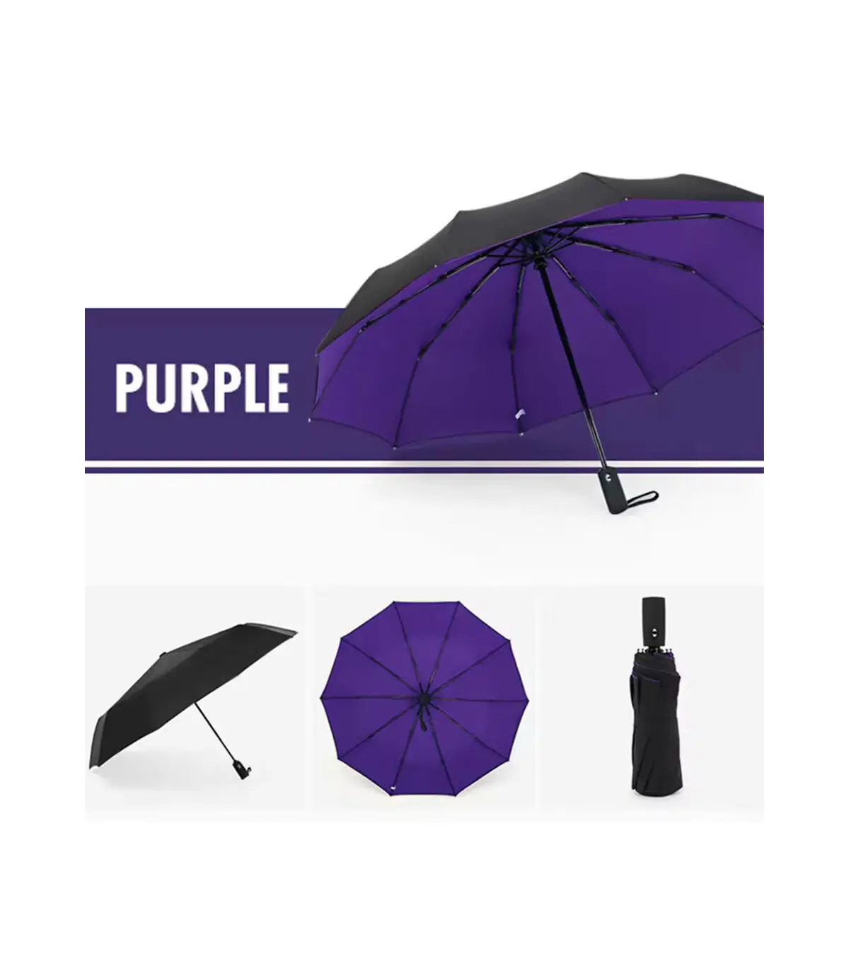 [Purple] Parapluie à double couche entièrement automatique, coupe-vent