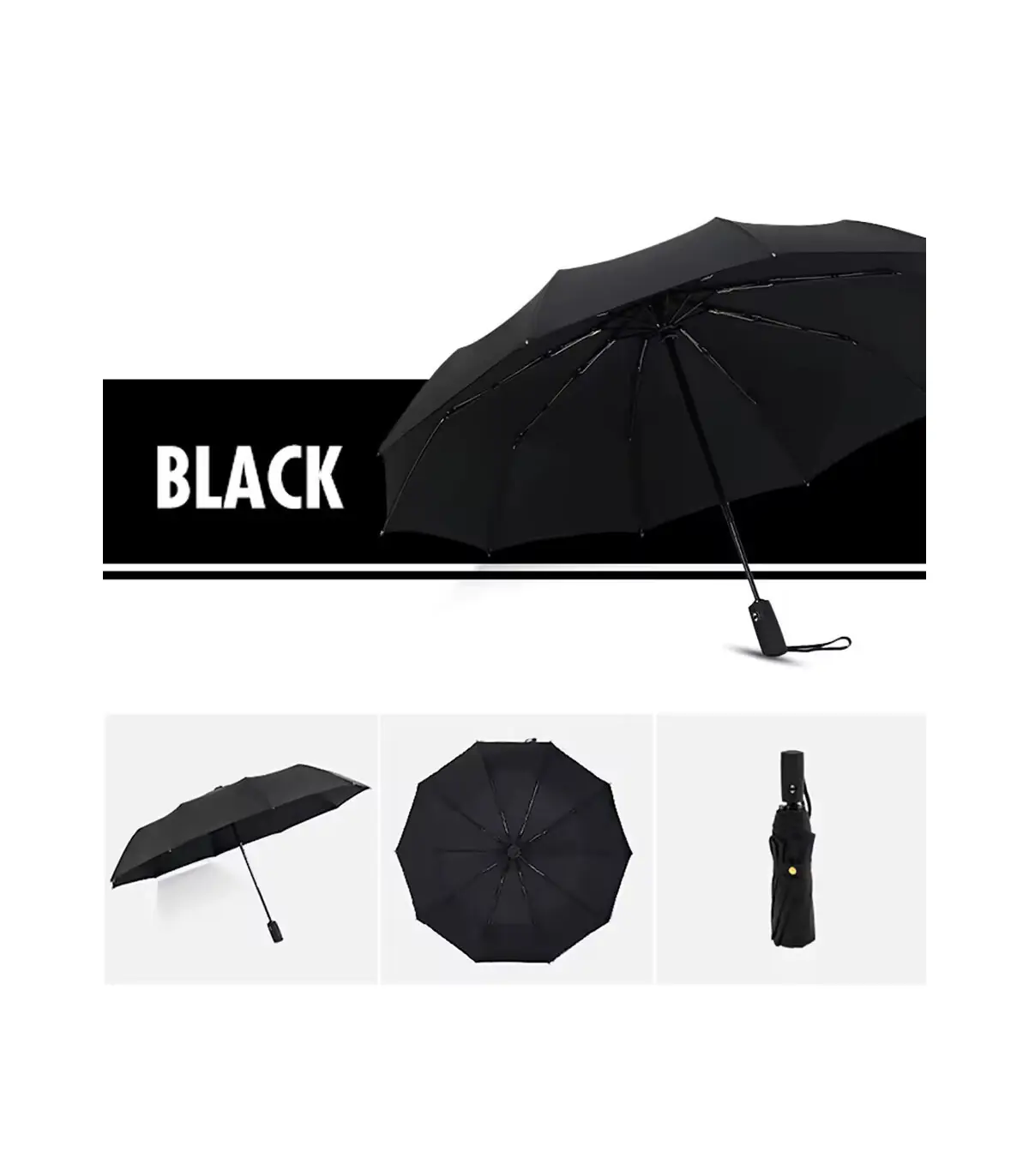 [Black] Parapluie à double couche entièrement automatique, coupe-vent