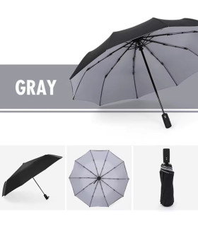 [Grey] Parapluie à double couche entièrement automatique, coupe-vent