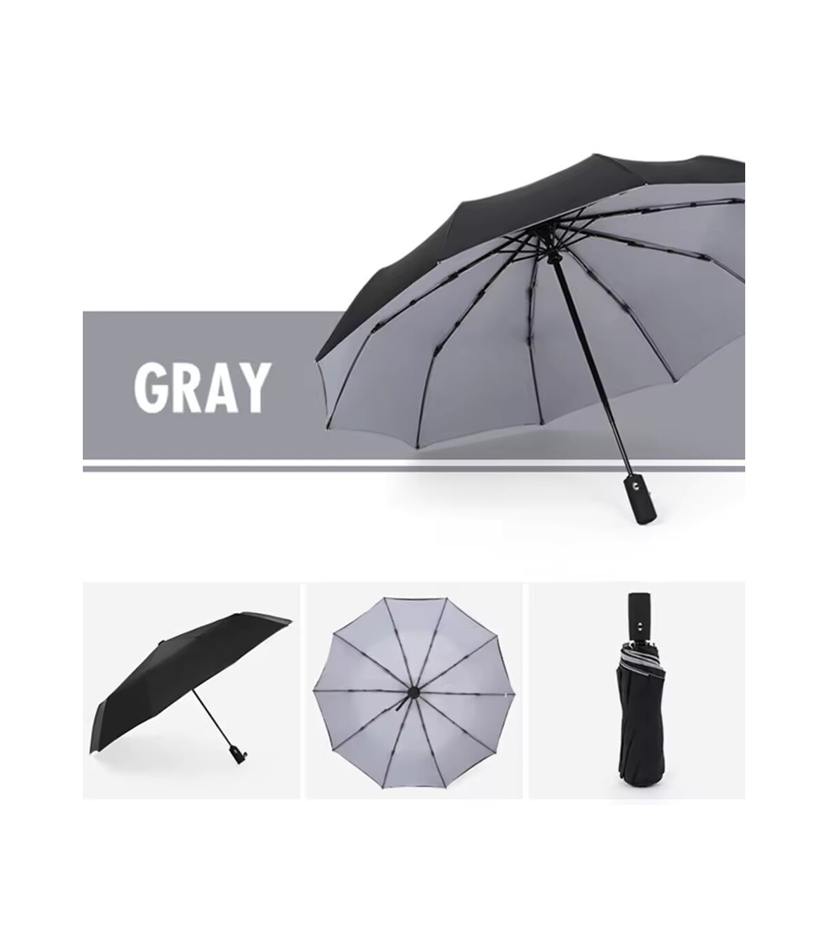 [Grey] Parapluie à double couche entièrement automatique, coupe-vent