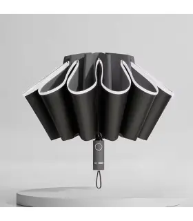 [Black] Parapluie pliant inversé entièrement automatique pour hommes et femmes, avec bande réfl