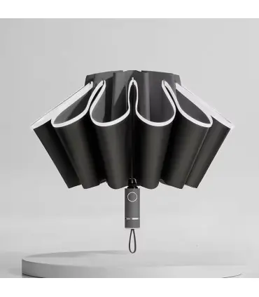 [Black] Parapluie pliant inversé entièrement automatique pour hommes et femmes, avec bande réfl