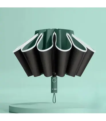[Black] Parapluie pliant inversé entièrement automatique pour hommes et femmes, avec bande réfl